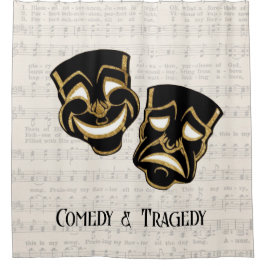 Muzikale Black & Gold Comedy en Tragedie Douchegordijn