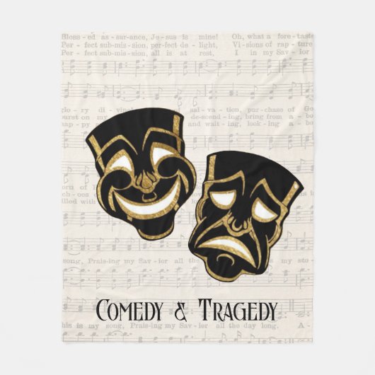 Muzikale Black & Gold Comedy en Tragedie Fleece Deken (Voorkant)