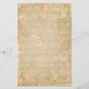 Muzikale bloemnoten Bloemen Perzik Beige Briefpapier