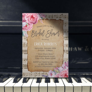 Muzikale Bruidsmeisjesfeest Vintage Bloemenmuziek Kaart