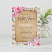 Muzikale Bruidsmeisjesfeest Vintage Bloemenmuziek Kaart (Staand voorkant)