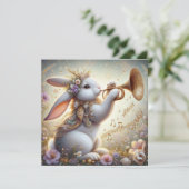 Muzikale Bunny Horn Pastel Bloemen Pasen Feestdagenkaart (Staand voorkant)