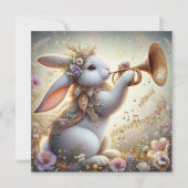 Muzikale Bunny Horn Pastel Bloemen Pasen Feestdagenkaart (Voorkant)
