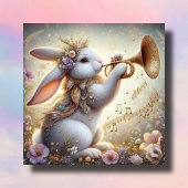 Muzikale Bunny Horn Pastel Bloemen Pasen Feestdagenkaart