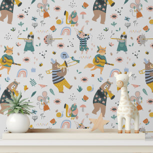 Muzikale Dieren Nursery Peel en Stick Behang