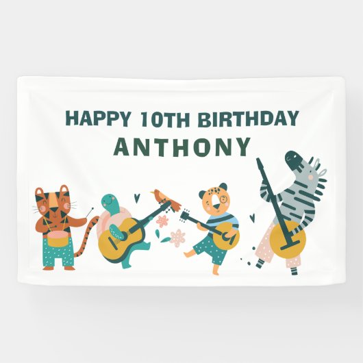 Muzikale Dieren Verjaardag Spandoek (Horizontaal)