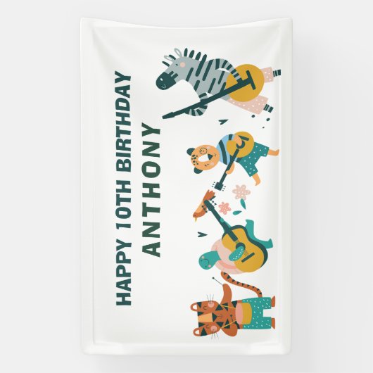 Muzikale Dieren Verjaardag Spandoek (Verticaal)