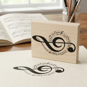 Muzikale Draaikolk & Vioolsleutel Houten Stempel