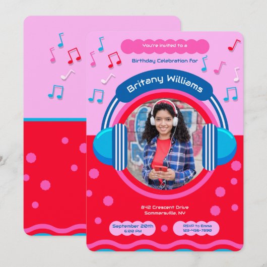 Muzikale Foto Uitnodiging (Voorkant / Achterkant)