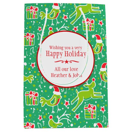 Muzikale gepersonaliseerde kerst groene geschenkta medium cadeauzakje (Voorkant)