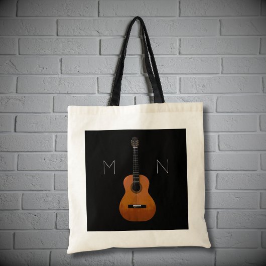 Muzikale gitaar Monogram Zwart Tote Bag
