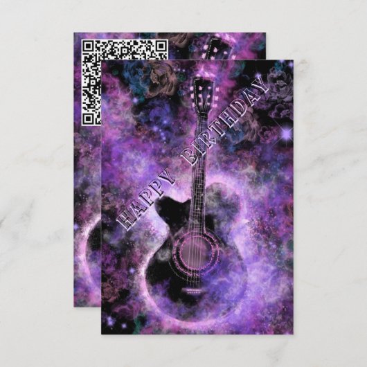 Muzikale gitaar Verjaardag Kaart Uw QR-code Wensen (Voorkant / Achterkant)