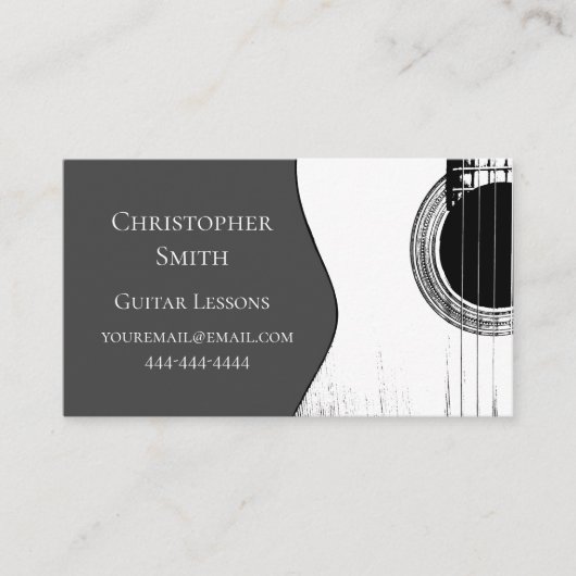Muzikale gitaarlessen QR Code Modern Grey Visitekaartje (Voorkant)