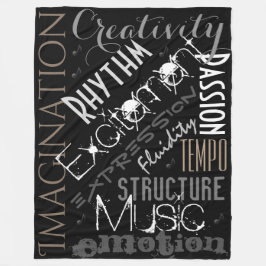 Muzikale inspiratie, zwart, wit geblankcollage fleece deken