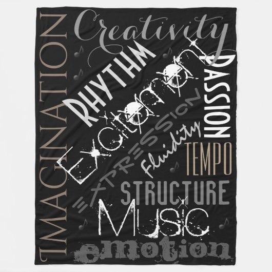 Muzikale inspiratie, zwart, wit geblankcollage fleece deken (Voorkant)