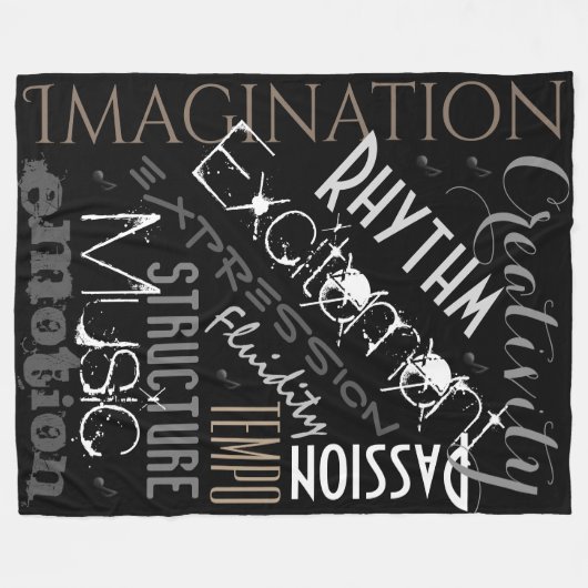 Muzikale inspiratie, zwart, wit geblankcollage fleece deken (Voorkant (Horizontaal))