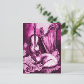 MUZIKALE KAT EN UIL ,Roze Violet en Wit Briefkaart (Staand voorkant)