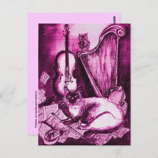 MUZIKALE KAT EN UIL ,Roze Violet en Wit Briefkaart (Voorkant / Achterkant)