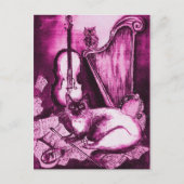 MUZIKALE KAT EN UIL ,Roze Violet en Wit Briefkaart (Voorkant)