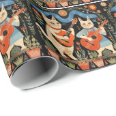 Muzikale Katten Folk Art Cadeaupapier (Rol Hoek)
