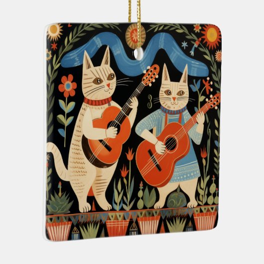 Muzikale Katten Folk Art Keramisch Ornament (Rechts)