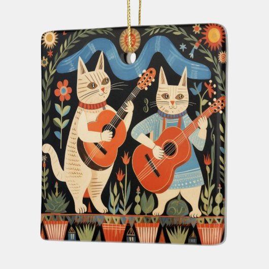 Muzikale Katten Folk Art Keramisch Ornament (Links)