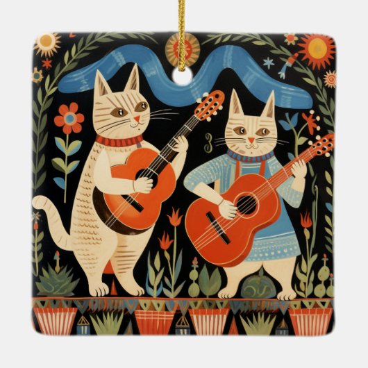 Muzikale Katten Folk Art Keramisch Ornament (Achterkant)