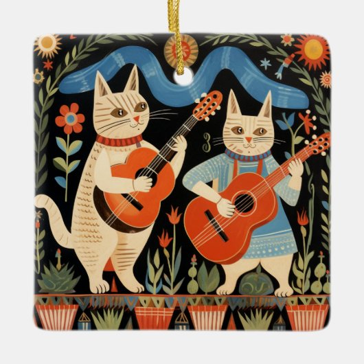 Muzikale Katten Folk Art Keramisch Ornament (Voorkant)