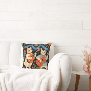 Muzikale Katten Folk Art Kussen