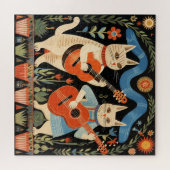 Muzikale Katten Folk Art Legpuzzel (Horizontaal)