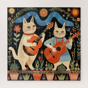 Muzikale Katten Folk Art Legpuzzel