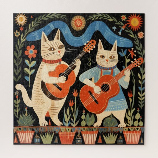 Muzikale Katten Folk Art Legpuzzel (Verticaal)