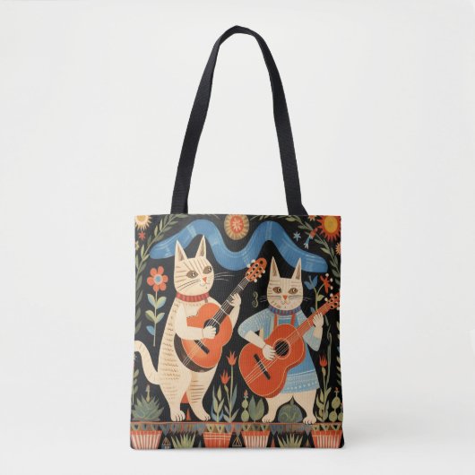 Muzikale Katten Folk Art Tote Bag (Voorkant)