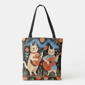 Muzikale Katten Folk Art Tote Bag (Achterkant)