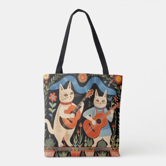 Muzikale Katten Folk Art Tote Bag (Achterkant)