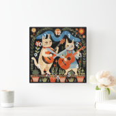 Muzikale Katten Folk Art Vierkante Klok (Huis)