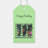 Muzikale katten op bladmuziek met groene instrumen cadeaulabel (Achterkant)