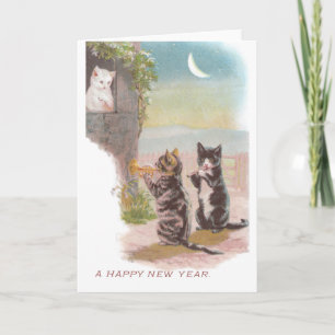 Muzikale katten spelen voor Kat  Nieuwjaar Feestdagen Kaart