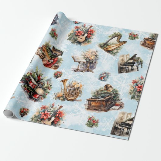 muzikale kerst cadeaupapier (Uitgerold)