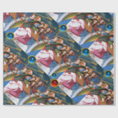 MUZIKALE KERSTENGELEN MET RODE BLAUWE EDELSTENEN CADEAUPAPIER (Vlak)