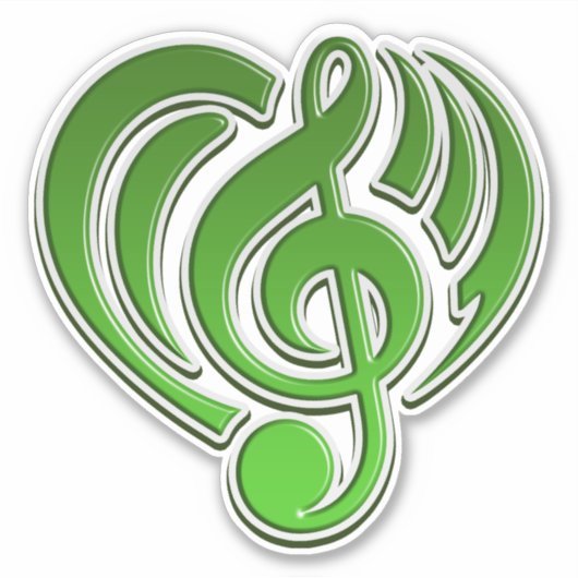 Muzikale Liefde Groene Hart Muziek Nota DJ Sticker (Voorkant)