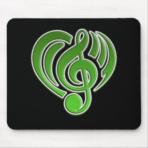 Muzikale liefde trillingen groen hart muzieknoot D Muismat