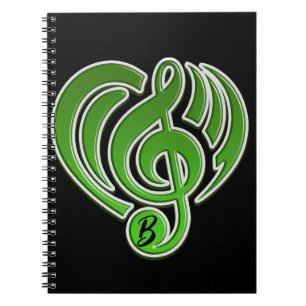 Muzikale liefde trillingen groen hart muzieknoot D Notitieboek