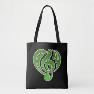 Muzikale liefde trillingen groen hart muzieknoot D Tote Bag