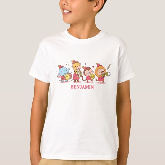 Muzikale Marchingband met Cute Dieren T-shirt (Voorkant)