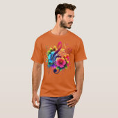 Muzikale noot bloemen retro t-shirt (Voorkant volledig)