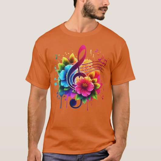 Muzikale noot bloemen retro t-shirt (Voorkant)