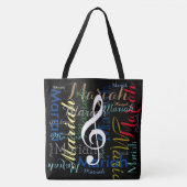 Muzikale noot & kleurrijke namen, zwart tote bag (Voorkant)