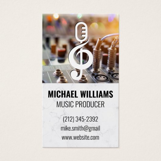 Muzikale noot Mic Logo | klankbordmixer Visitekaartje (Voorkant)