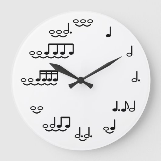 Muzikale Nota's Whimsical Wall Clock voor muzikant Grote Klok (Voorkant)